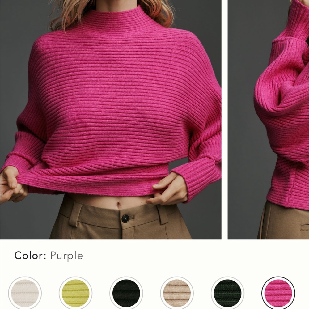 Anthropologie Fuchsia Ribbed Turtleneck Sweater